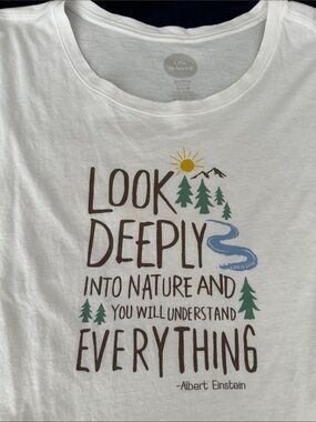 Life Is Good White Tee with Multicolor Nature Quote Graphic